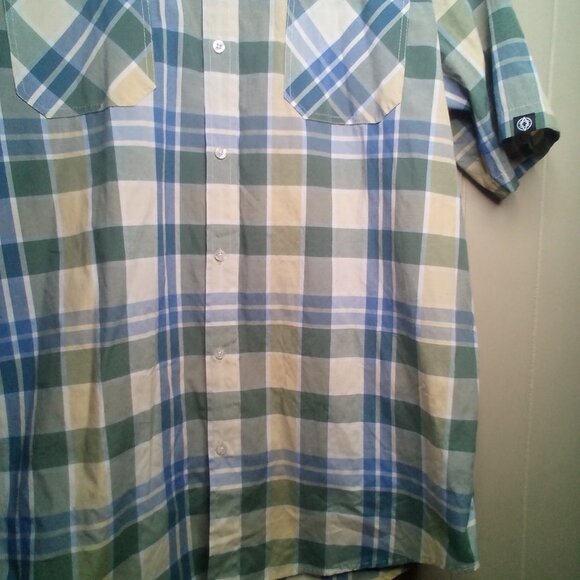 Akademiks Button Up Shirt 3XL Short Sleeve Plaid Green Blue - Picture 6 of 11